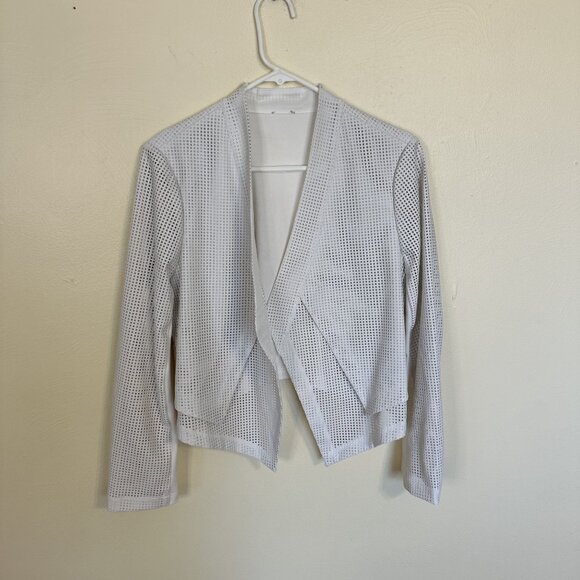 Chicos Womens White Vinyl Jacket Mesh Open Front Vtg Style 80s Large Party - Picture 9 of 13